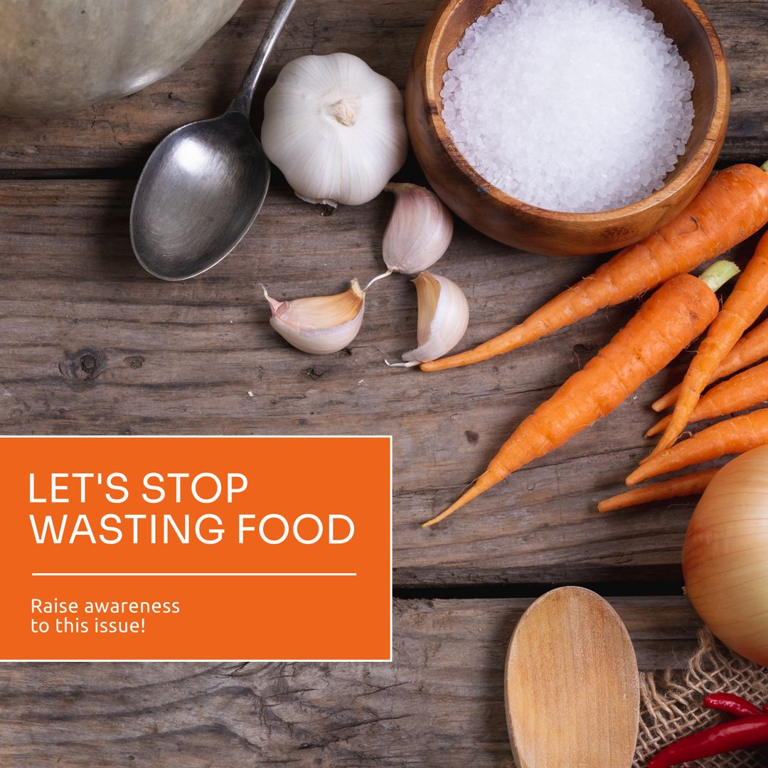 Stop Wasting Food Awareness Poster with Fresh Ingredients