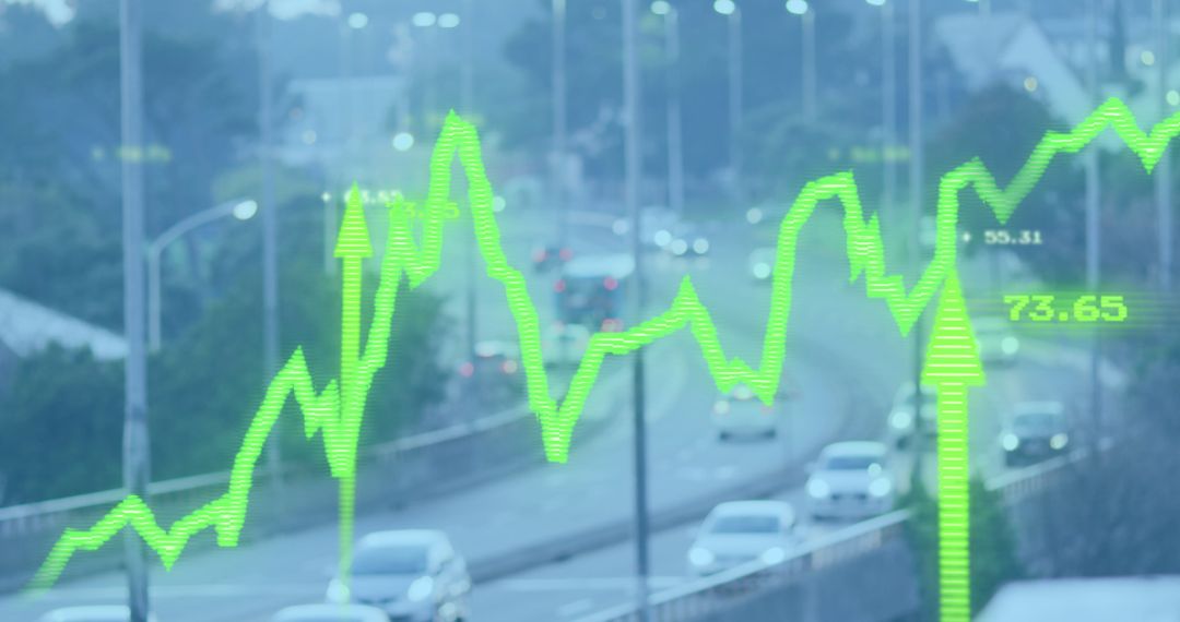 Digital Data Overlay on Urban Cityscape during Rush Hour