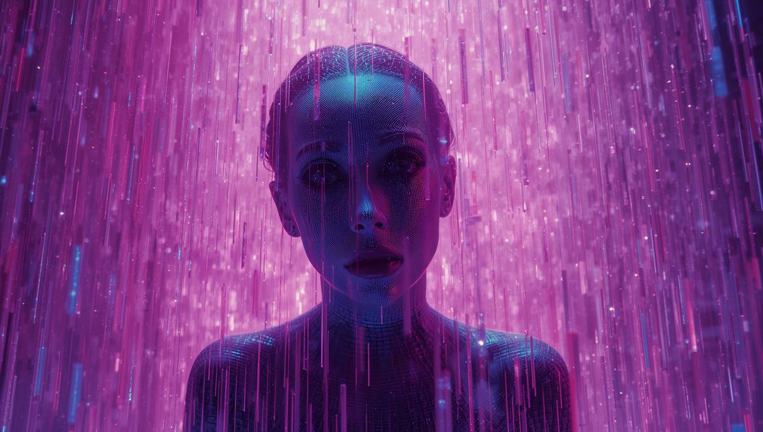 Futuristic Humanoid Avatar in Neon Rain