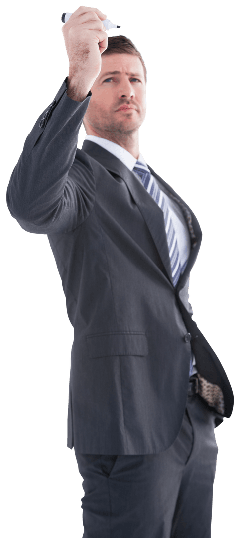 Confident Businessman in Suit Writing Transparent Background