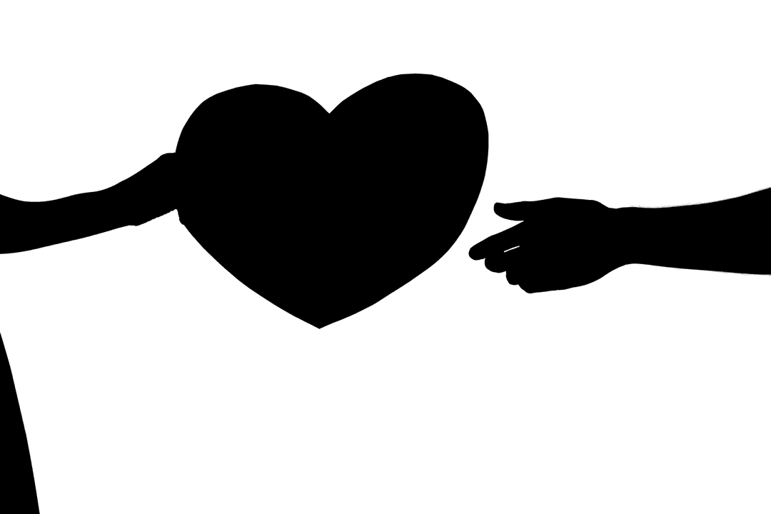 Silhouette Hands Linked with Heart on Transparent Background