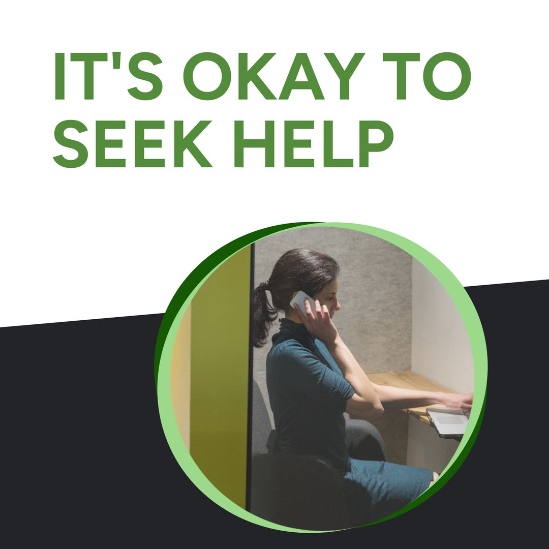 Caucasian Woman Seeking Help via Phone in Office for Mental Health Support