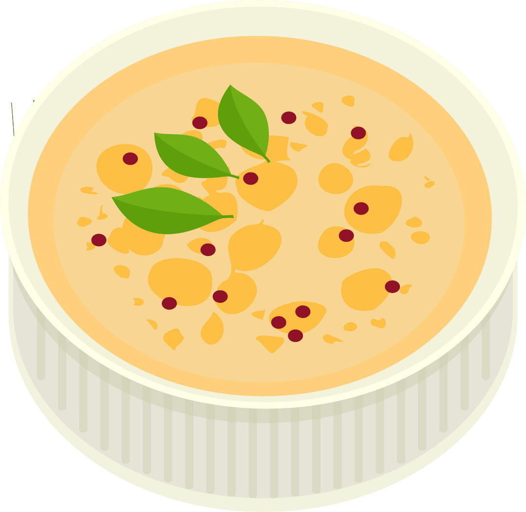 Transparent Bowl of Creamy Yellow Chickpea Soup with Garnish