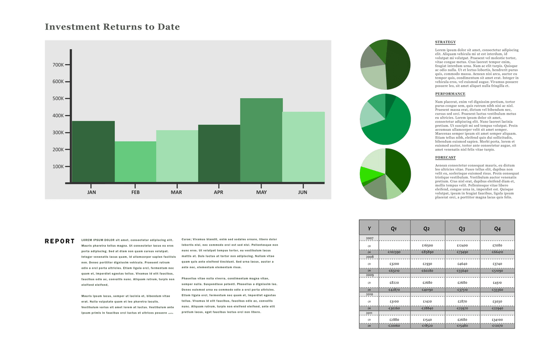 Green Themed Transparent Business Performance Charts Illustration