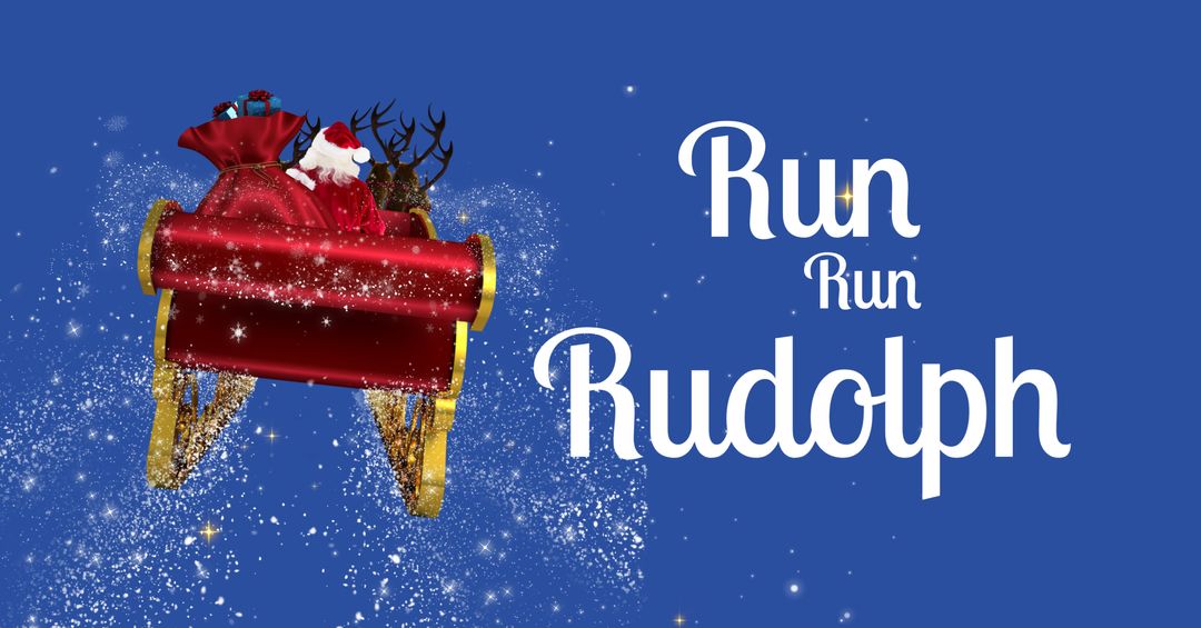 Santa's Sleigh and Rudolph in a Starry Christmas Night