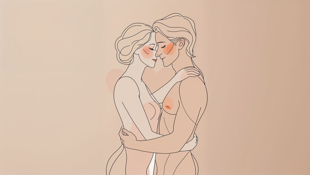 Romantic Couple Embracing in Minimalist Art Style