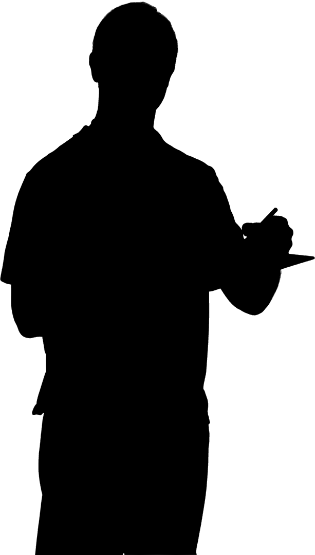 Silhouette of Man Using Tablet and Stylus on Transparent Background