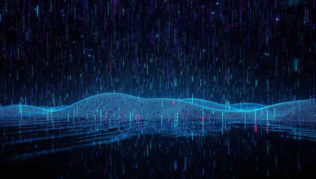 Futuristic Neon Grid Waves Creating Digital Cyber Landscape
