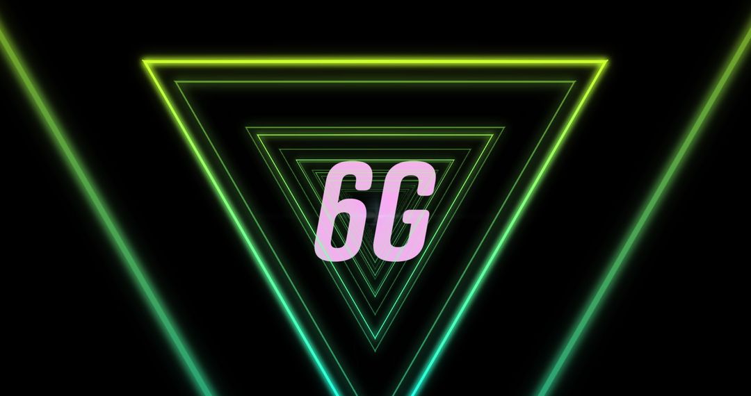 Futuristic 6G Concept with Glowing Neon Triangles