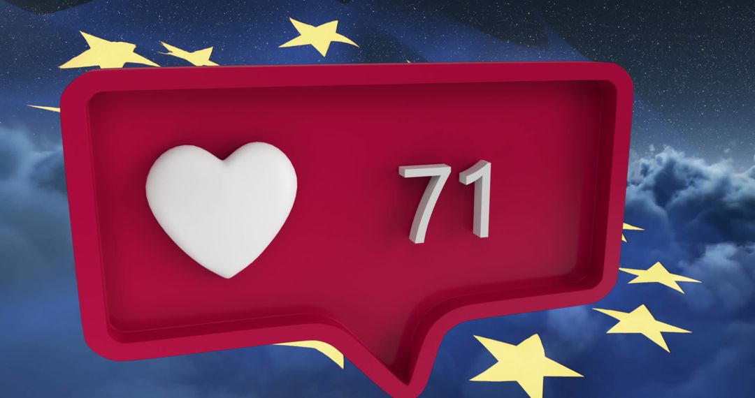 Heart Icon with Follow Count on EU Flag Background