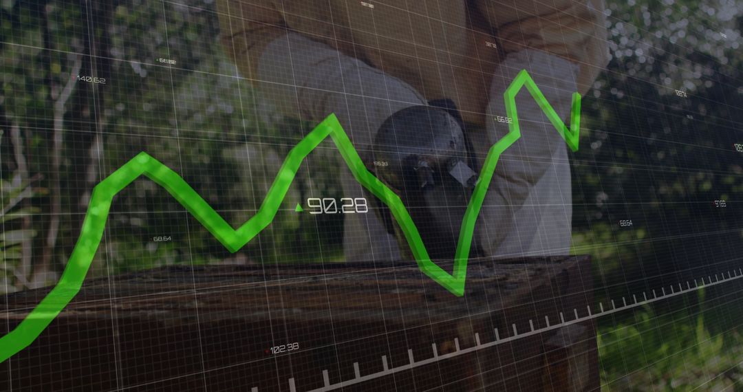 Beekeeper Examining Hive with Financial Growth Chart Overlay
