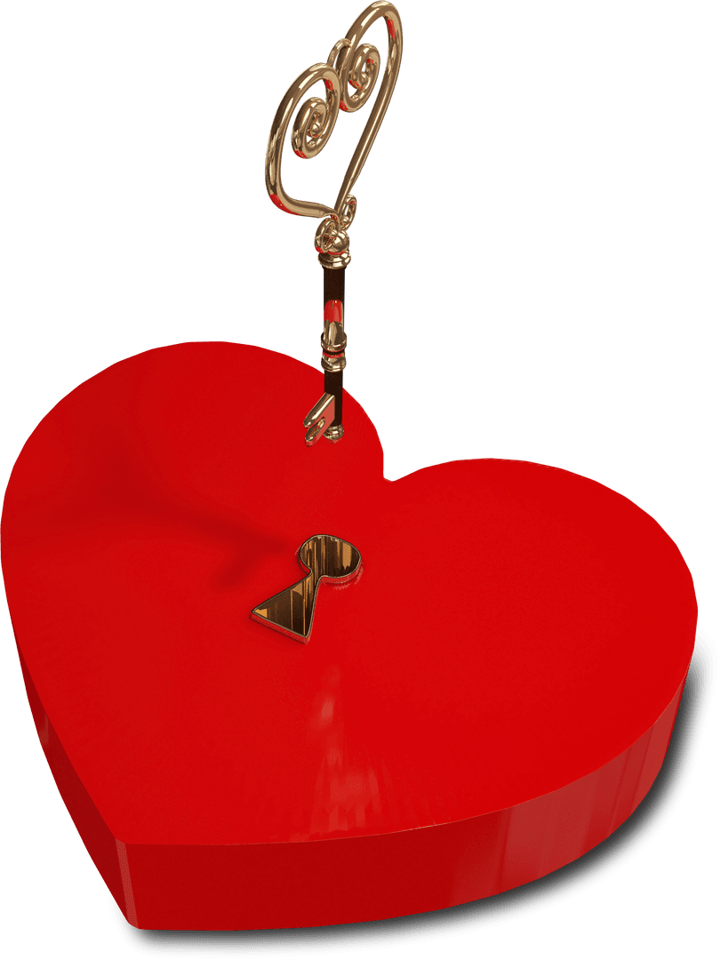 Transparent Golden Key with Heart Shaped Red Lock Concept