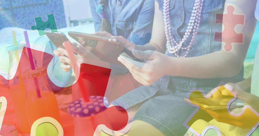 Children Using Devices with Overlay of Puzzle Pieces Promotes Autism Awareness