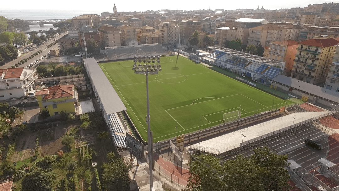 Transparent High Angle View of Soccer Stadium in City Center