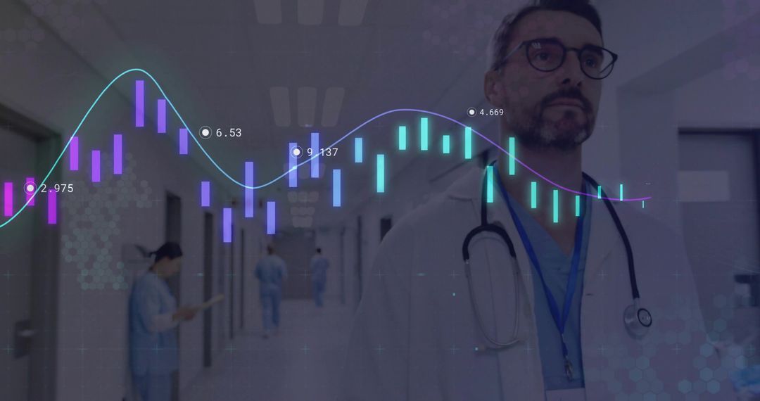 Doctor Analyzing Data with Digital Health Chart Visualization
