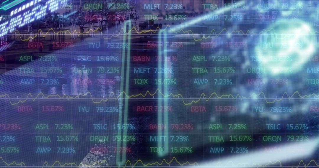 Abstract Financial Display with Stock Tickerts and Analytics