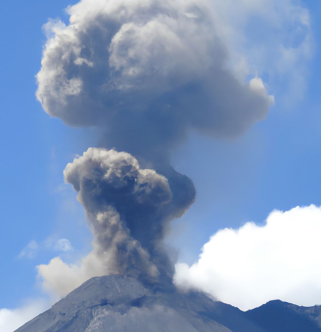 Active Volcano Erupting with Ash Plume Against Blue Sky - Free Images, Stock Photos and Pictures on Pikwizard.com