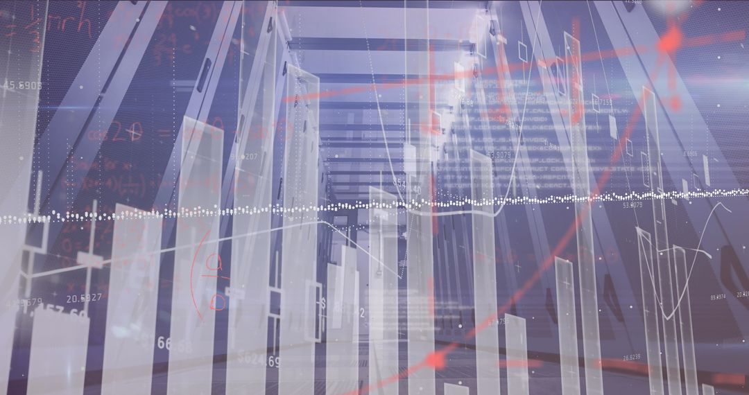 Futuristic Data Analytics Visualization in Technology Hallway