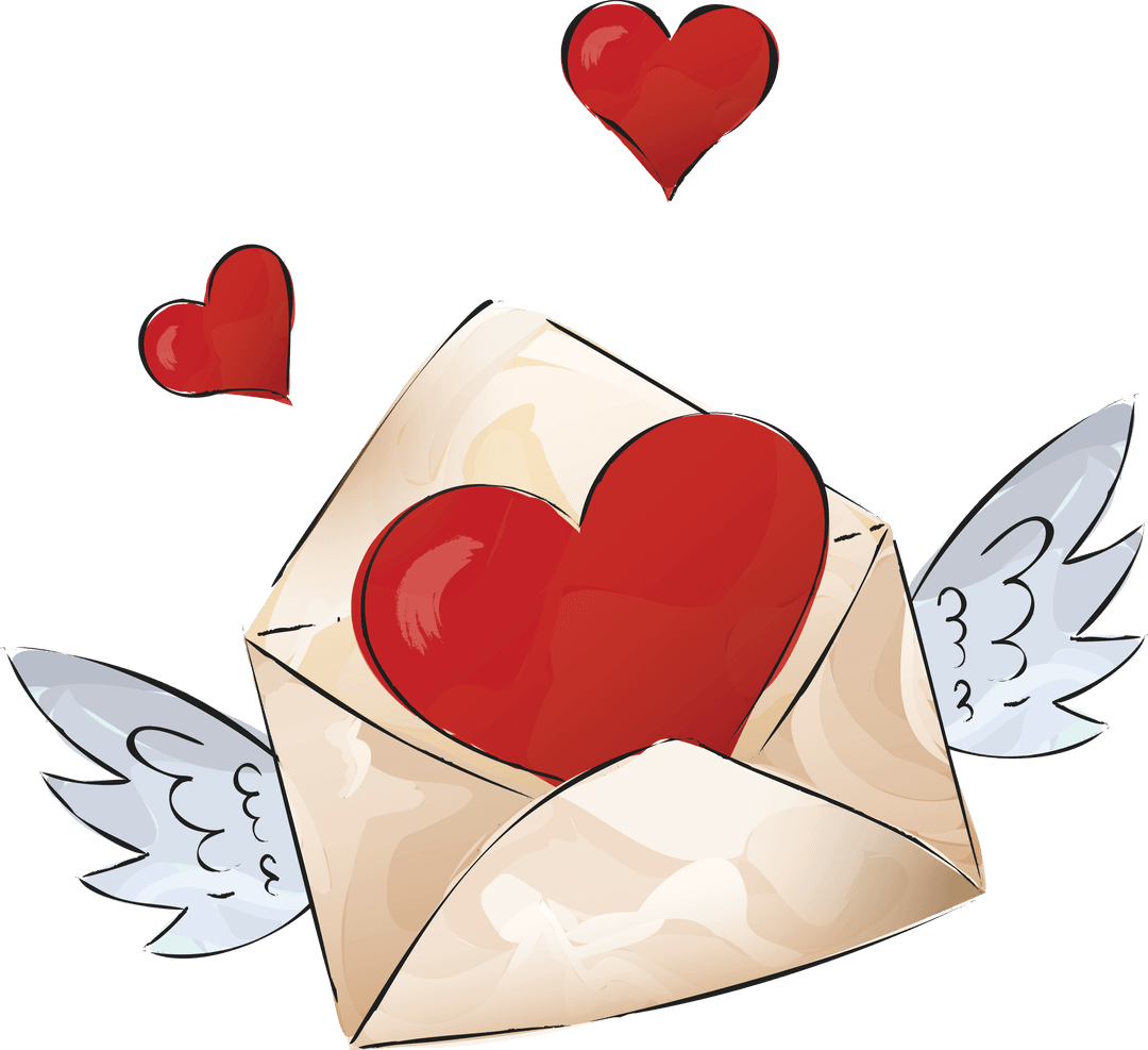 Transparent Flying Envelope With Hearts and Wings Illustration