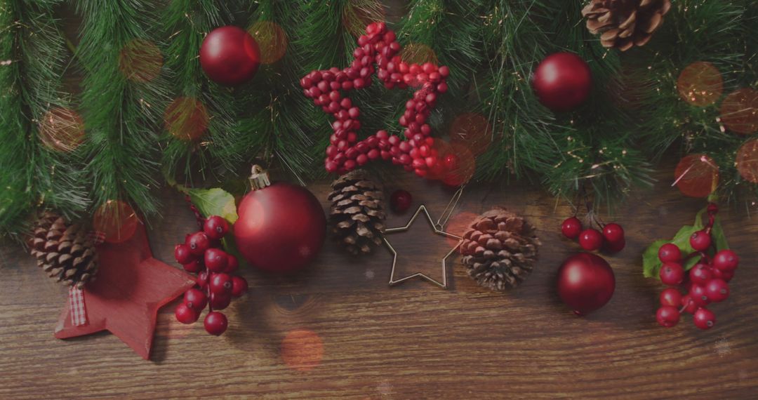 Festive Christmas Decor with Pine Branches and Red Accents