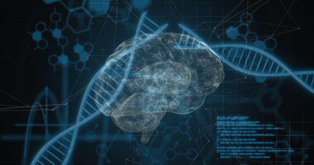 Futuristic Visualization of DNA Strands and Brain with Data Processing