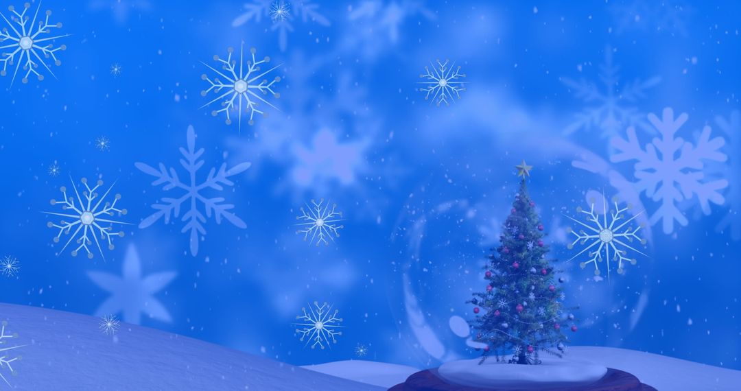 Snowy Christmas Globe with Tree and Falling Snowflakes