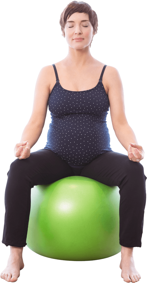 Pregnant Woman Meditating on Exercise Ball Transparent Background