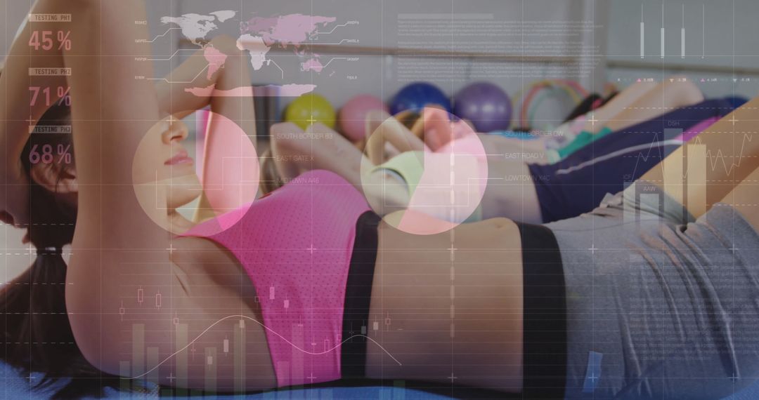 Women Exercising in Gym with Overlay of Data Analytics