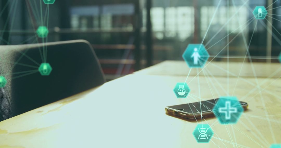 Smartphone with Digital Network Icons Displaying Connectivity