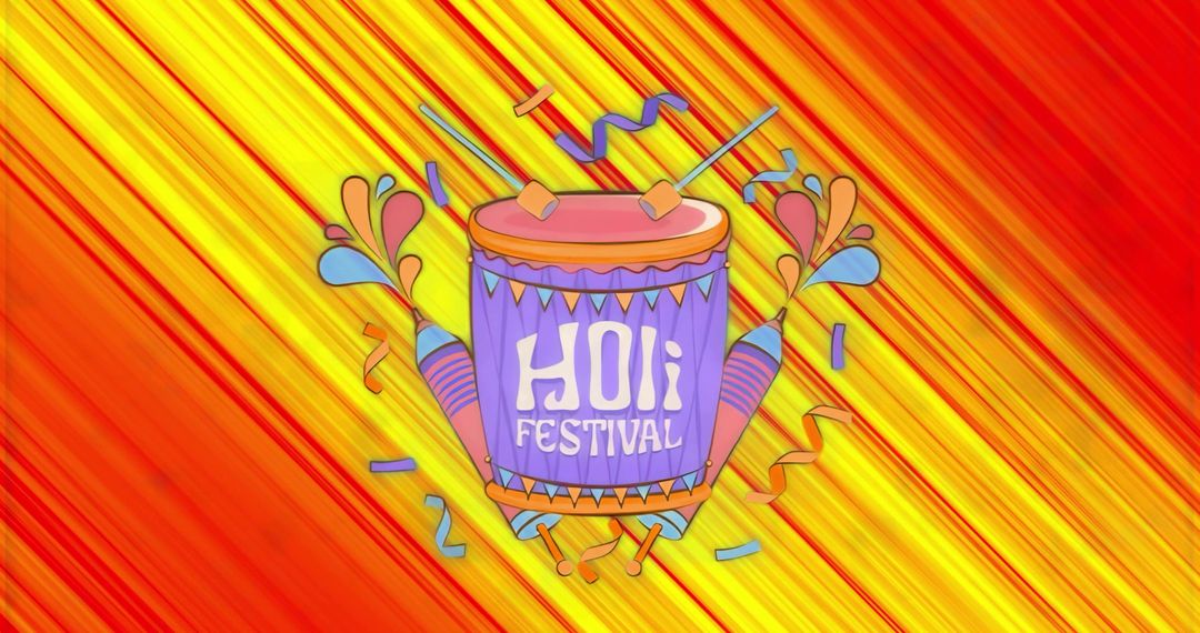 Holi Festival Drum and Pichkaris Splashing Color with Confetti and Ribbons