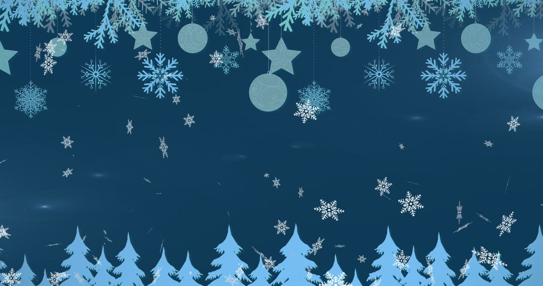 Festive Winter Scene with Snowflakes and Trees