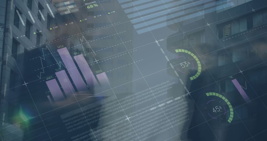 Global Finance Digital Interface with Business People and Data Graphics