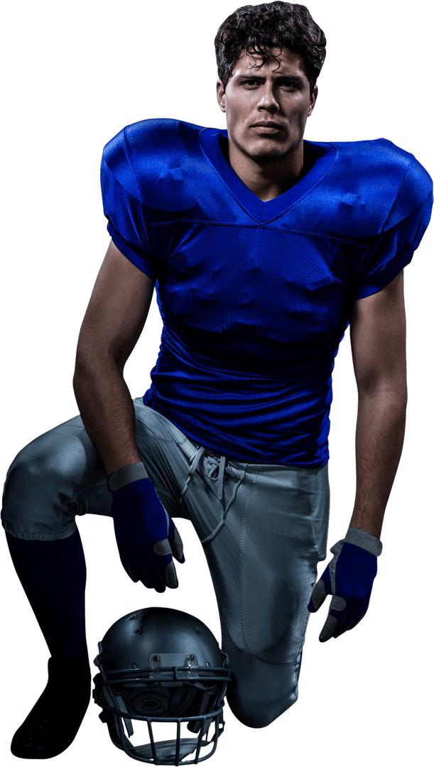 Transparent Confident American Football Player Kneeling in Uniform