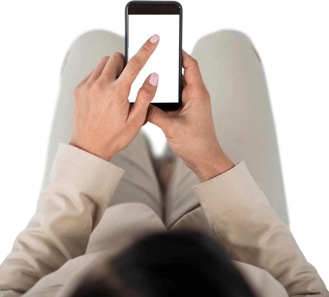 Transparent View Businesswoman Using Smartphone Touchscreen