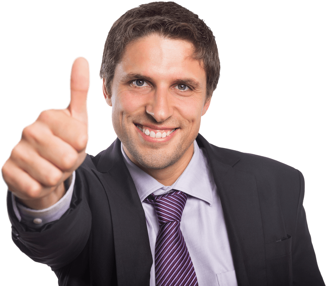 Confident Businessman Giving Thumbs Up on Transparent Background