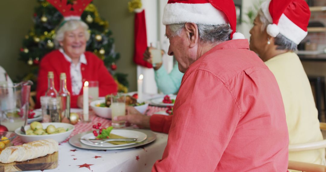 Seniors Celebrating Christmas Together Around Festive Table - Free Images, Stock Photos and Pictures on Pikwizard.com