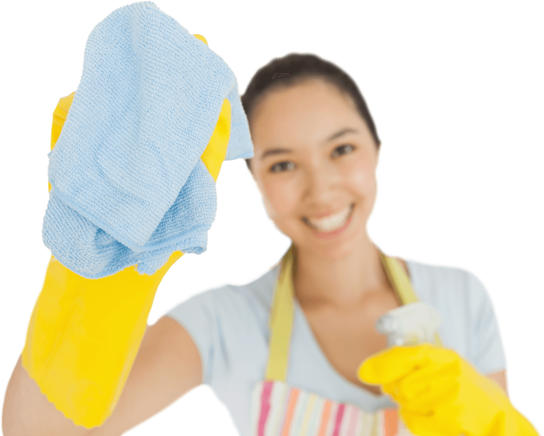 Smiling Woman Cleaning with Transparent Background