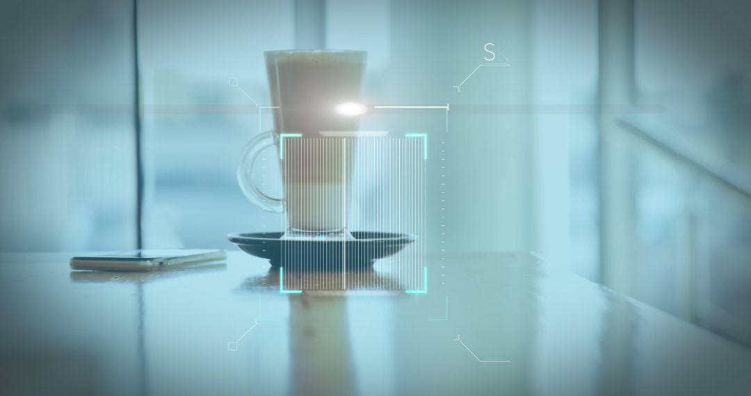 Modern QR Code Scanning Over Latte in Cozy Cafe