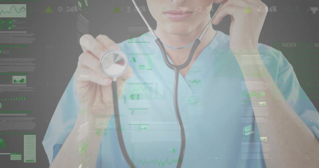 Innovative Healthcare: Doctor Utilizing Digital Diagnostics with Holographic Overlays