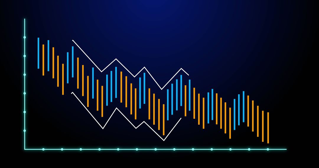Abstract Financial Graph with Bar and Line Charts on Dark Background