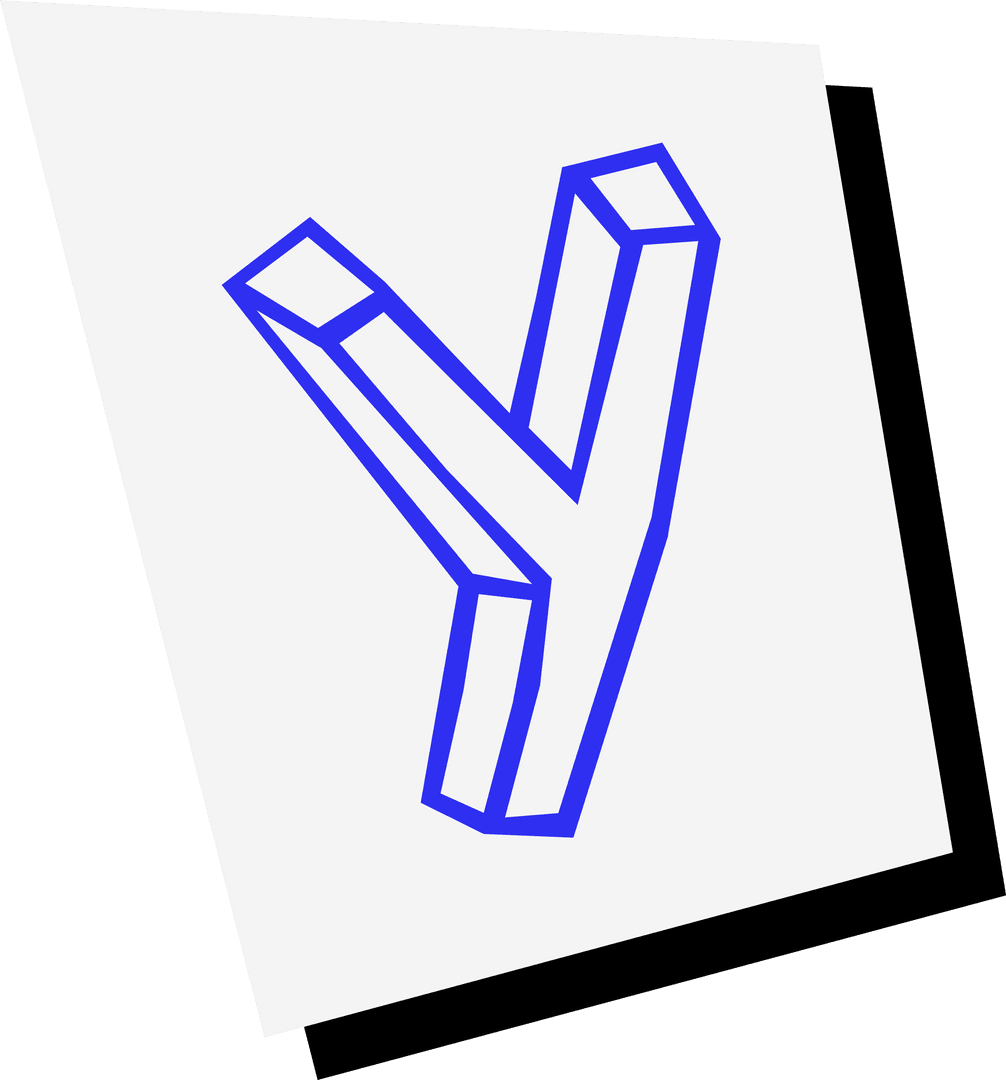 Blue 3D Y-Shape Prism on Tilted Square with Transparent Background