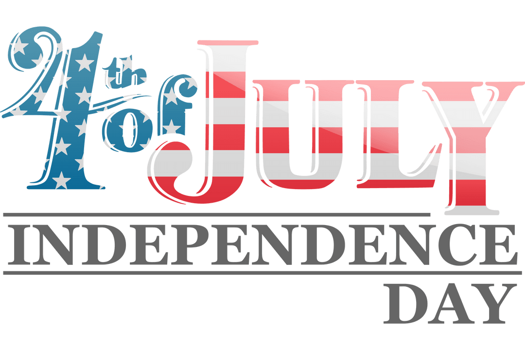 4th of July Independence Day Text with Transparent Background