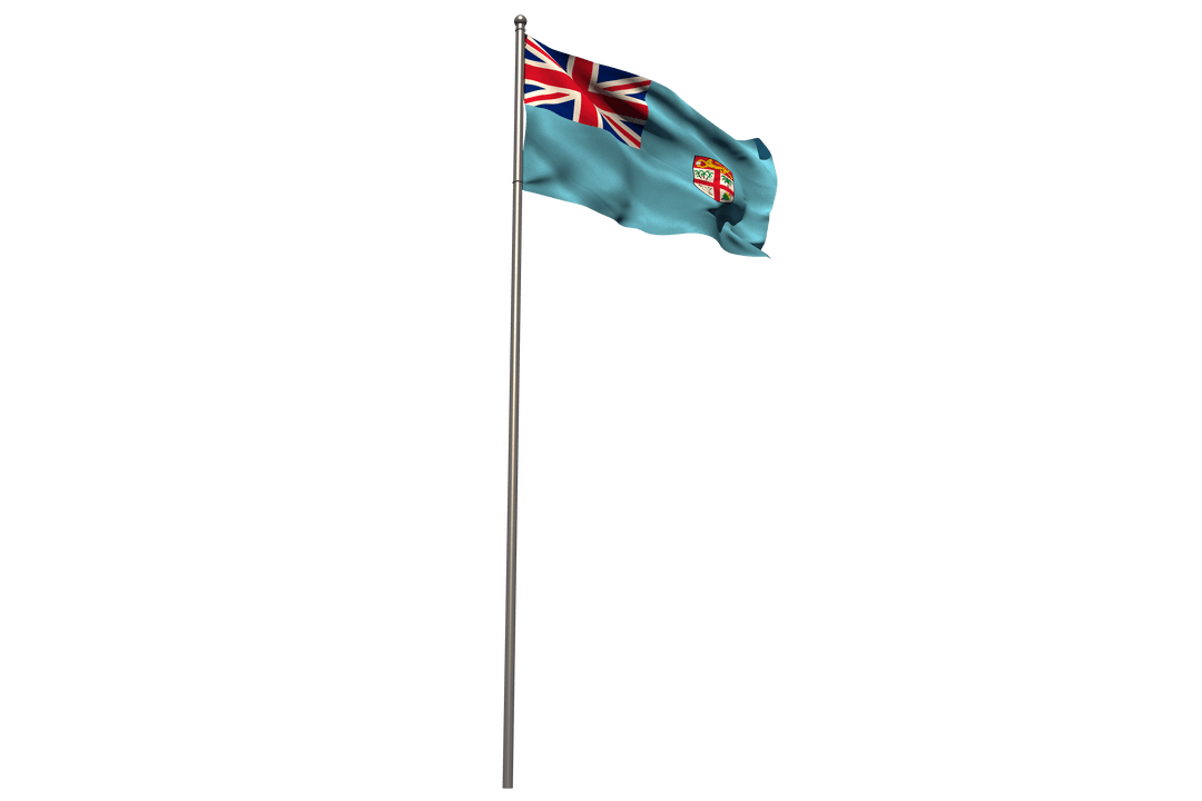 Fiji National Flag Waving on Flagpole, Transparent Background