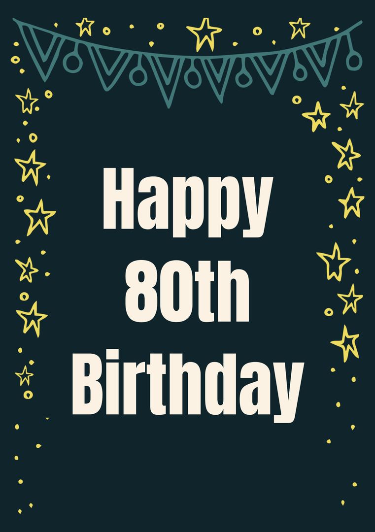 Happy 80th Birthday Card with Festive Stars and Bunting - Download Free Stock Templates Pikwizard.com