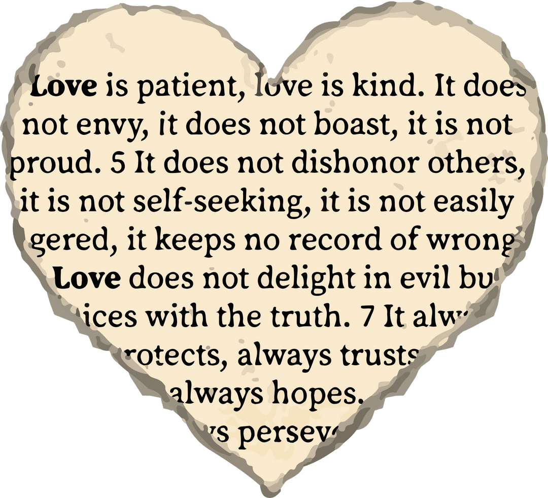 Torn Heart Parchment with Love Text on Transparent Background