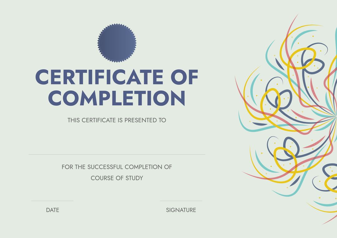 Certificate of Completion Template with Abstract Colorful Design - Download Free Stock Templates Pikwizard.com