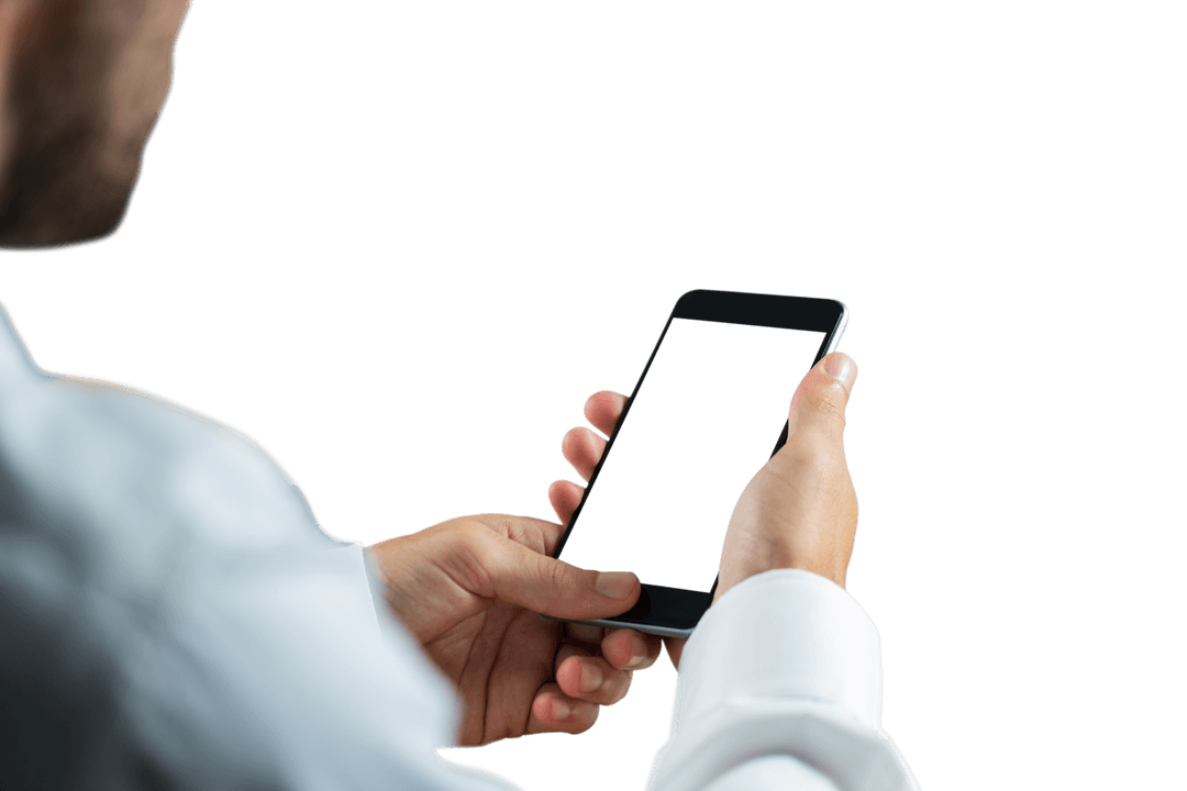 Businessman Using Smartphone on Transparent Background