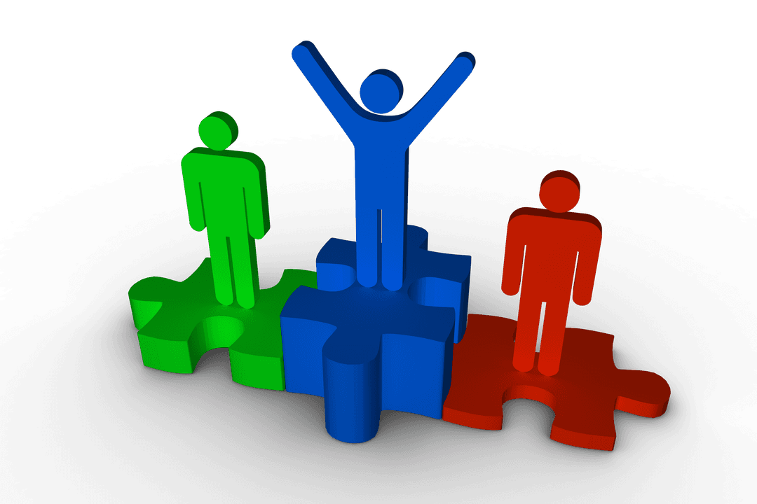 Colorful Podium with Puzzle Figures on Transparent Background