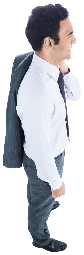 Happy Biracial Businessman Smiling on Transparent Setting