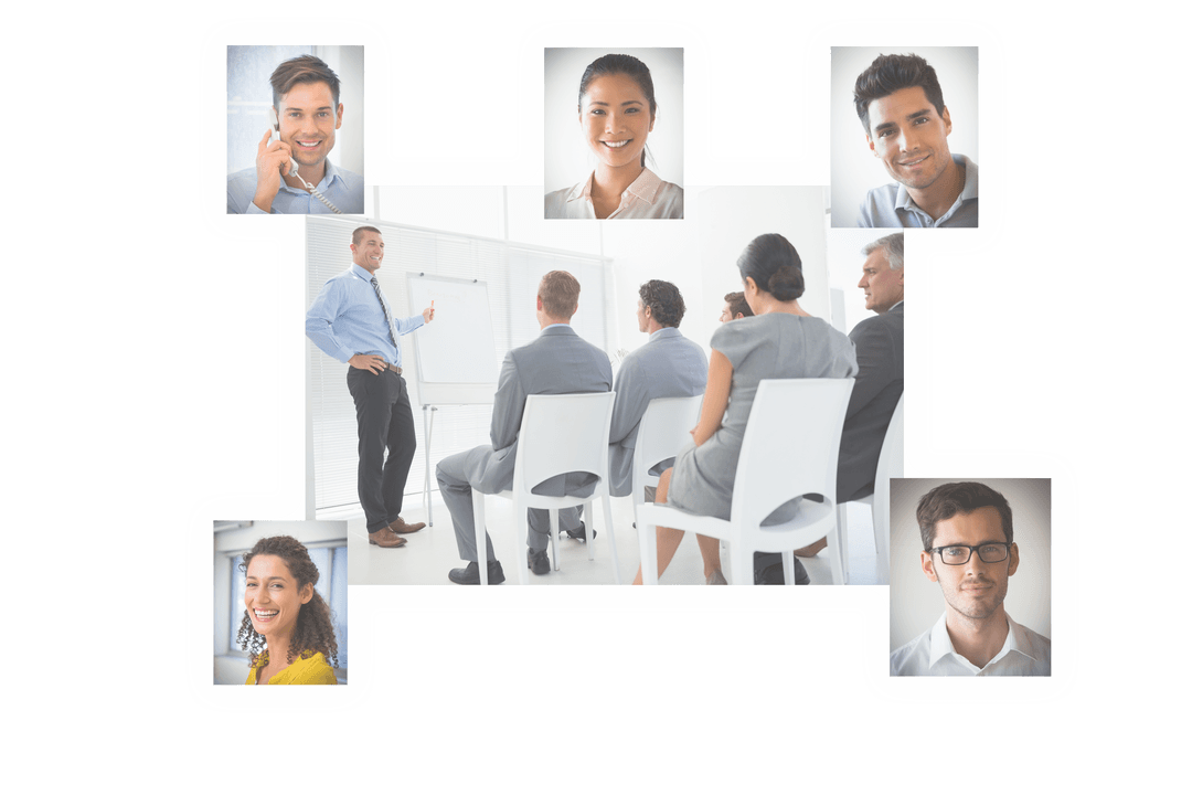 Transparent Business Team Meeting and Individual Portraits Concept
